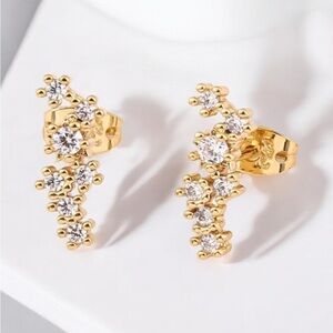 2 Pairs of 18k Gold Electroplated with Cz Stones Cluster Post Back Earrings